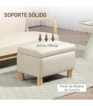 Baúl de Almacenaje para Dormitorio 33L Tapizado en PU Banco de Almacenaje con Patas de Madera 60x38x40 cm Crema
