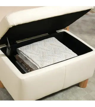 Baúl de Almacenaje para Dormitorio 33L Tapizado en PU Banco de Almacenaje con Patas de Madera 60x38x40 cm Crema
