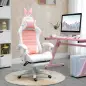 Silla Gaming Profesional de Cuero PU con Altura Ajustable Inclinable 135° Reposacabezas 65x63x136-142 cm Rosa y Blanco