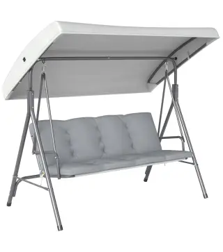 Balancín de Jardín Exterior Columpio de 3 Plazas con Toldo Ajustable y Marco de Acero 172x110x156 cm Gris Claro