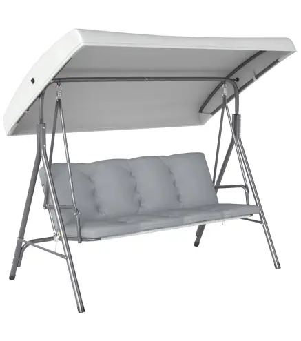 Balancín de Jardín Exterior Columpio de 3 Plazas con Toldo Ajustable y Marco de Acero 172x110x156 cm Gris Claro
