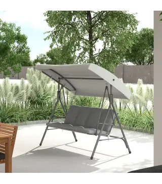 Balancín de Jardín Exterior Columpio de 3 Plazas con Toldo Ajustable y Marco de Acero 172x110x156 cm Gris Claro