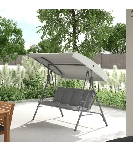 Balancín de Jardín Exterior Columpio de 3 Plazas con Toldo Ajustable y Marco de Acero 172x110x156 cm Gris Claro