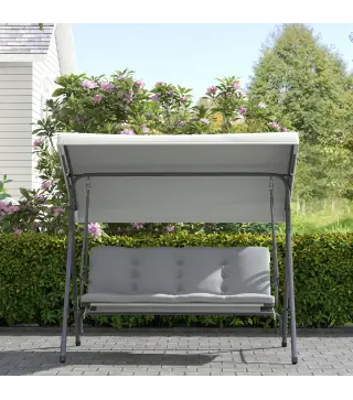 Balancín de Jardín Exterior Columpio de 3 Plazas con Toldo Ajustable y Marco de Acero 172x110x156 cm Gris Claro