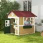 Casita de Madera Infantil con Puerta Ventanas Jardineras y Repisas con Detalles de Color 114x126,4x135 cm Natural