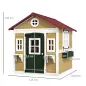 Casita de Madera Infantil con Puerta Ventanas Jardineras y Repisas con Detalles de Color 114x126,4x135 cm Natural