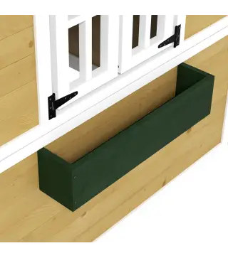 Casita de Madera Infantil con Puerta Ventanas Jardineras y Repisas con Detalles de Color 114x126,4x135 cm Natural