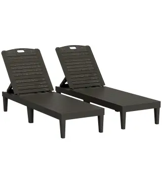 Pack de 2 Tumbonas de Jardín Exterior Tumbonas Reclinables de PP Respaldo Ajustable Resistentes a la Intemperie Negro