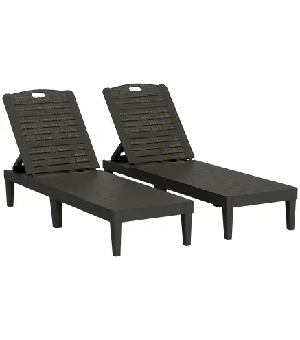 Pack de 2 Tumbonas de Jardín Exterior Tumbonas Reclinables de PP Respaldo Ajustable Resistentes a la Intemperie Negro