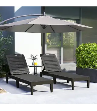 Pack de 2 Tumbonas de Jardín Exterior Tumbonas Reclinables de PP Respaldo Ajustable Resistentes a la Intemperie Negro