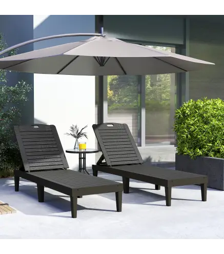 Pack de 2 Tumbonas de Jardín Exterior Tumbonas Reclinables de PP Respaldo Ajustable Resistentes a la Intemperie Negro