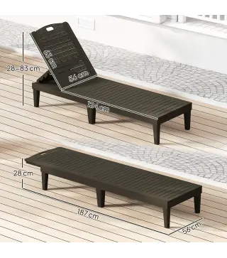 Pack de 2 Tumbonas de Jardín Exterior Tumbonas Reclinables de PP Respaldo Ajustable Resistentes a la Intemperie Negro