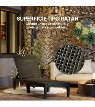 Pack de 2 Tumbonas de Jardín Exterior Tumbonas Reclinables de PP Respaldo Ajustable Resistentes a la Intemperie Negro