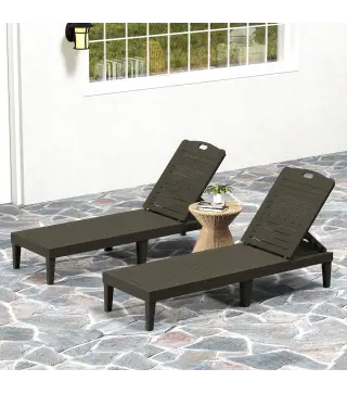 Pack de 2 Tumbonas de Jardín Exterior Tumbonas Reclinables de PP Respaldo Ajustable Resistentes a la Intemperie Negro