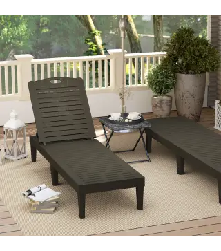 Pack de 2 Tumbonas de Jardín Exterior Tumbonas Reclinables de PP Respaldo Ajustable Resistentes a la Intemperie Negro