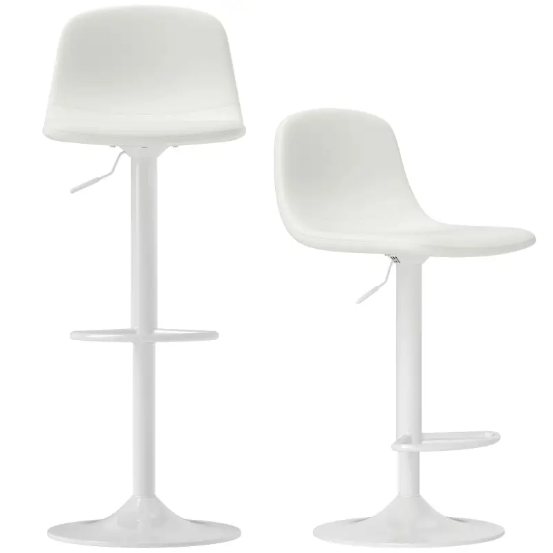 Conjunto 2 Taburetes Altos Ajustables 360° con Respaldo y Reposapiés para Cocina Bar o Comedor 40,5x44x84-104 cm Blanco