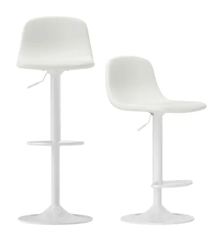 Conjunto 2 Taburetes Altos Ajustables 360° con Respaldo y Reposapiés para Cocina Bar o Comedor 40,5x44x84-104 cm Blanco