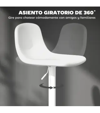 Conjunto 2 Taburetes Altos Ajustables 360° con Respaldo y Reposapiés para Cocina Bar o Comedor 40,5x44x84-104 cm Blanco