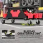 Taburete de Taller Giratorio con Ruedas Altura Ajustable 2 Bandejas Portavasos y Cajón Carga 135 kg para Garaje Rojo