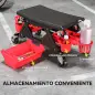 Taburete de Taller Giratorio con Ruedas Altura Ajustable 2 Bandejas Portavasos y Cajón Carga 135 kg para Garaje Rojo