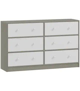 Cómoda con 6 Cajones de Tela Marco de Acero y MDF Cajonera para Salón Oficina Vestidor Blanco y Gris