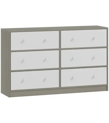 Cómoda con 6 Cajones de Tela Marco de Acero y MDF Cajonera para Salón Oficina Vestidor Blanco y Gris