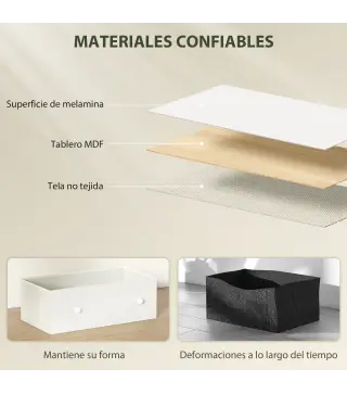 Cómoda con 6 Cajones de Tela Marco de Acero y MDF Cajonera para Salón Oficina Vestidor Blanco y Gris