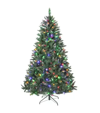 Árbol de Navidad de Abeto 210 cm con Luces LED 9 Modos de Iluminación 1160 Ramas con Nieve Artificial Verde