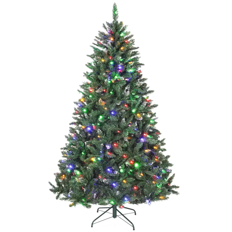 Árbol de Navidad de Abeto 210 cm con Luces LED 9 Modos de Iluminación 1160 Ramas con Nieve Artificial Verde