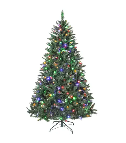 Árbol de Navidad de Abeto 210 cm con Luces LED 9 Modos de Iluminación 1160 Ramas con Nieve Artificial Verde