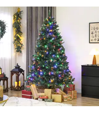 Árbol de Navidad de Abeto 210 cm con Luces LED 9 Modos de Iluminación 1160 Ramas con Nieve Artificial Verde