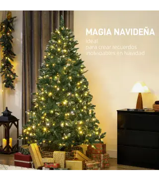 Árbol de Navidad de Abeto 210 cm con Luces LED 9 Modos de Iluminación 1160 Ramas con Nieve Artificial Verde