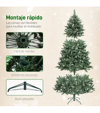 Árbol de Navidad de Abeto 210 cm con Luces LED 9 Modos de Iluminación 1160 Ramas con Nieve Artificial Verde