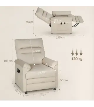 Sillón Relax Reclinable Eléctrico con Calor Lumbar Masaje Vibración Motor Silencioso Función de Memoria Beige