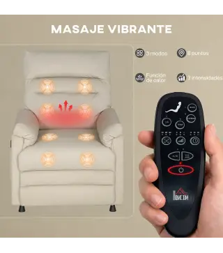 Sillón Relax Reclinable Eléctrico con Calor Lumbar Masaje Vibración Motor Silencioso Función de Memoria Beige