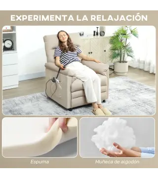 Sillón Relax Reclinable Eléctrico con Calor Lumbar Masaje Vibración Motor Silencioso Función de Memoria Beige