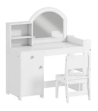 Tocador de Maquillaje Niña Tocador Infantil con Taburete y Espejo con Luces LED 1 Cajón Armario y 5 Estantes Blanco