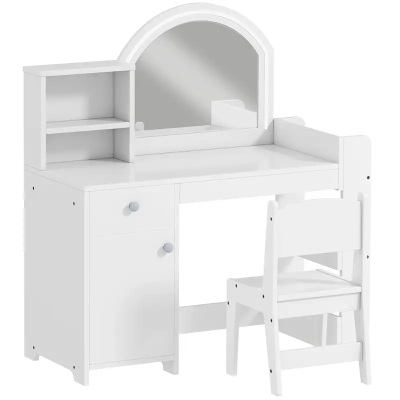 Tocador de Maquillaje Niña Tocador Infantil con Taburete y Espejo con Luces LED 1 Cajón Armario y 5 Estantes Blanco Tocador de Maquillaje Niña Tocador Infantil con Taburete y Espejo con Luces LED 1 Cajón Armario y 5 Estantes Blanco
