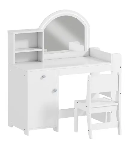 Tocador de Maquillaje Niña Tocador Infantil con Taburete y Espejo con Luces LED 1 Cajón Armario y 5 Estantes Blanco