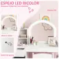 Tocador de Maquillaje Niña Tocador Infantil con Taburete y Espejo con Luces LED 1 Cajón Armario y 5 Estantes Blanco