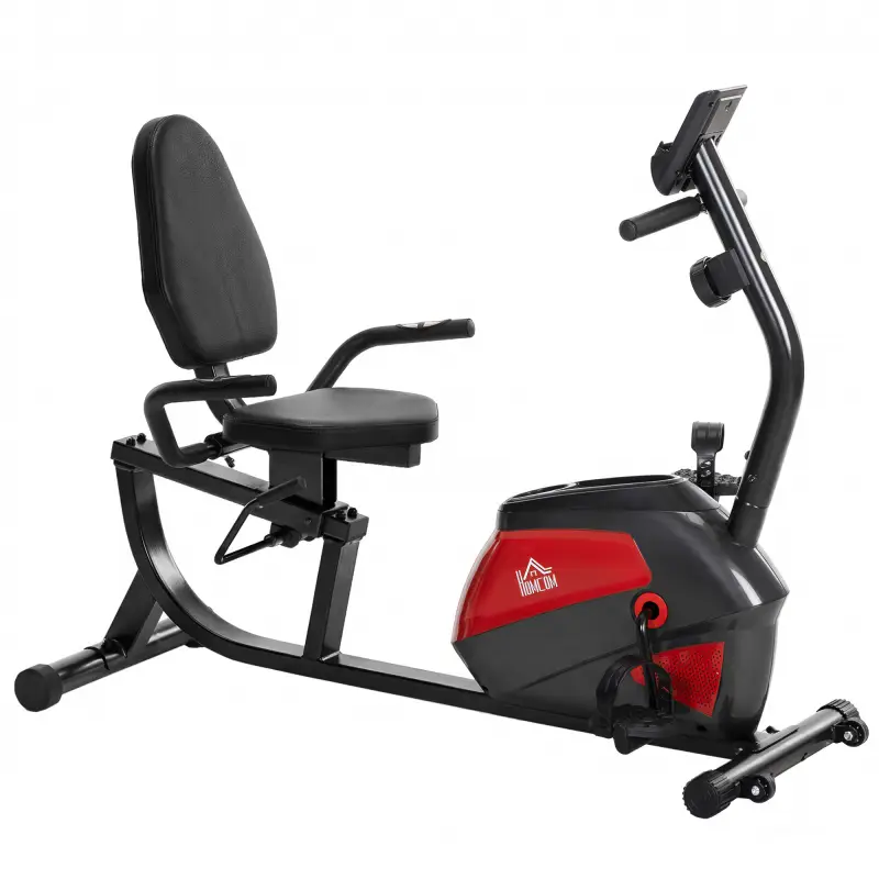 Bicicleta Estática con Respaldo de 8 Niveles de Resistencia Volante Asiento Ajustable Pantalla LCD y Soporte