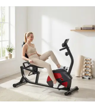 Bicicleta Estática con Respaldo de 8 Niveles de Resistencia Volante Asiento Ajustable Pantalla LCD y Soporte