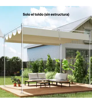 Techo de Repuesto Retráctil 4x3,5 m para Marco de 4x3 m Toldo de Tela Solo para Cenador Jardín con 8 Orificios Crema