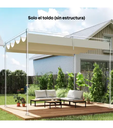 Techo de Repuesto Retráctil 4x3,5 m para Marco de 4x3 m Toldo de Tela Solo para Cenador Jardín con 8 Orificios Crema