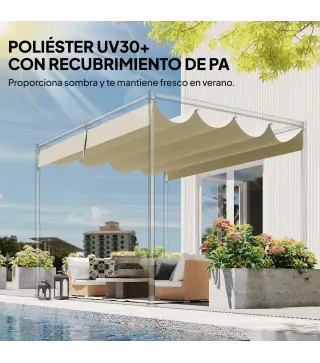 Techo de Repuesto Retráctil 4x3,5 m para Marco de 4x3 m Toldo de Tela Solo para Cenador Jardín con 8 Orificios Crema