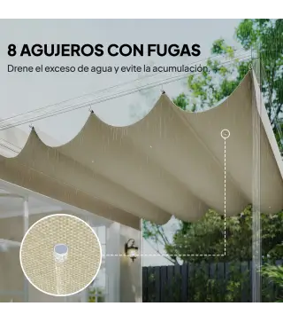 Techo de Repuesto Retráctil 4x3,5 m para Marco de 4x3 m Toldo de Tela Solo para Cenador Jardín con 8 Orificios Crema