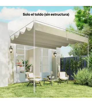 Techo de Repuesto Retráctil 4x3,5 m para Marco de 4x3 m Toldo de Tela Solo para Cenador Jardín con 8 Orificios Crema