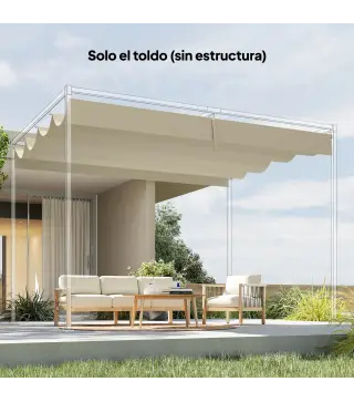 Techo de Repuesto Retráctil 4x3,5 m para Marco de 4x3 m Toldo de Tela Solo para Cenador Jardín con 8 Orificios Crema