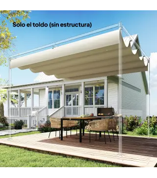 Techo de Repuesto Retráctil 4x3,5 m para Marco de 4x3 m Toldo de Tela Solo para Cenador Jardín con 8 Orificios Crema
