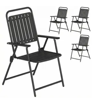 Juego de 4 Sillas de Jardín Exterior Plegables con Reposabrazos Respaldo y Asiento Marco Metálico 55x63x93 cm Negro